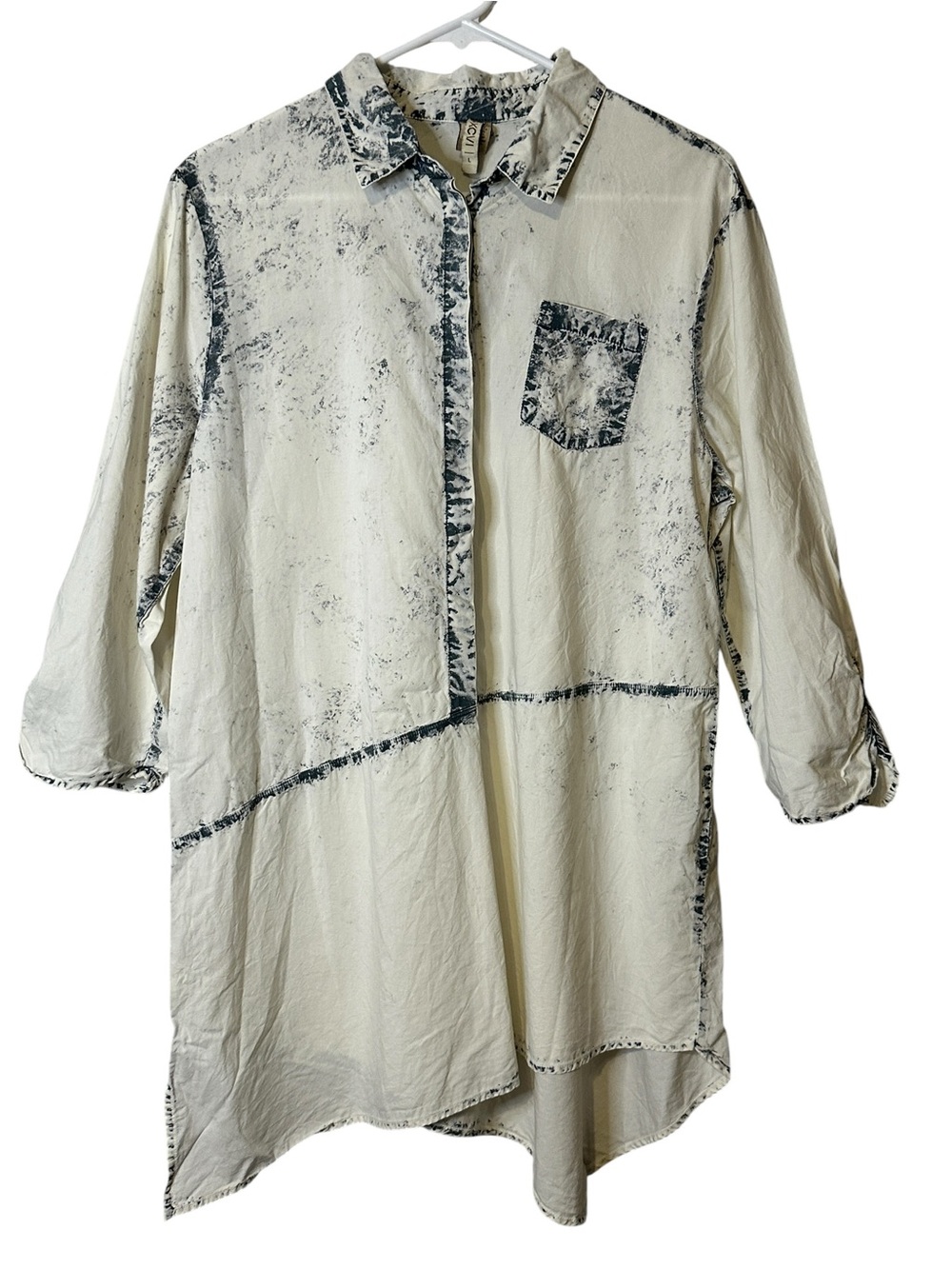 XCVI Mineral Wash Button Front Tunic Shirt High Low Tencel Cotton Artsy Boho L
